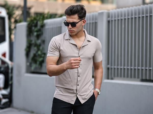premium dokulu kisa kol fit gömlek - Justyol