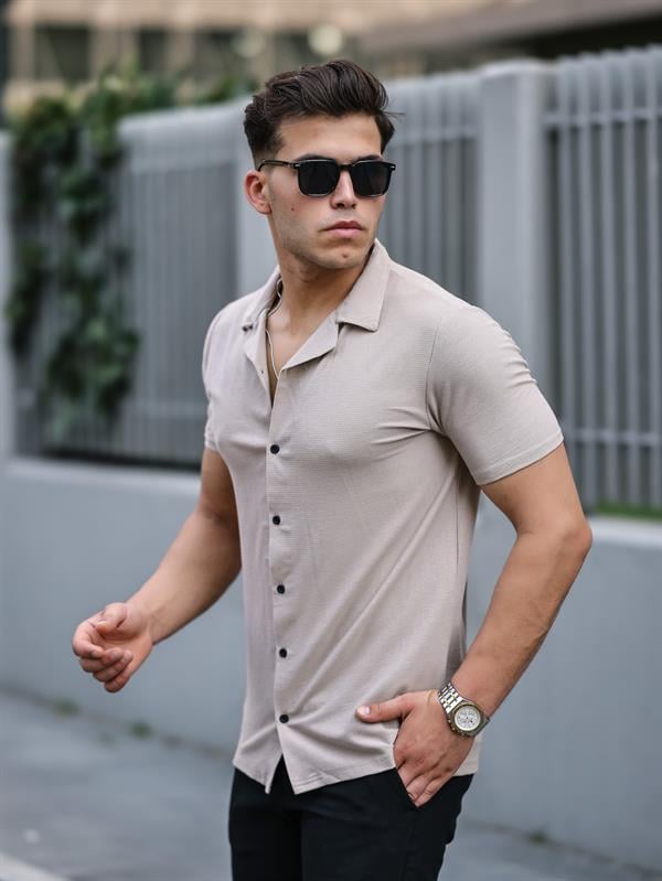 premium dokulu kisa kol fit gömlek - Justyol
