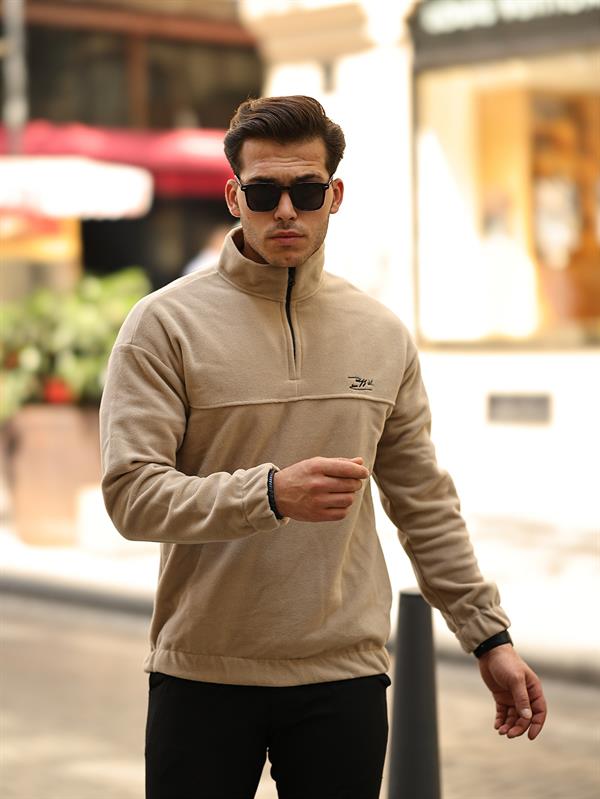 Premium Yarım Ferrmuar Polar Sweatshirt - Füme - 40842 - Justyol