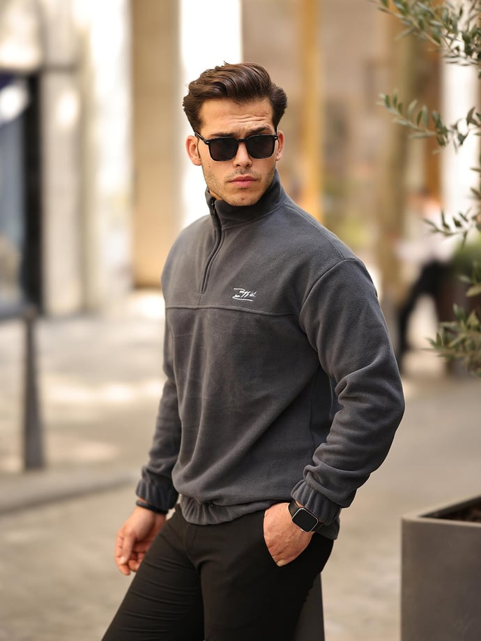 <tc>Sweatshirt en polaire premium à demi-fermeture éclair - Gris foncé - 40842</tc>