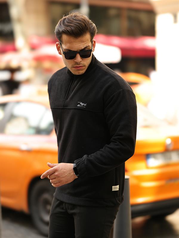 Premium Yarım Ferrmuar Polar Sweatshirt - Füme - 40842 - Justyol