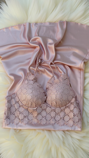 nightgown set 210 -Satin Nightwear Set with Lace Details and Robe Erotica