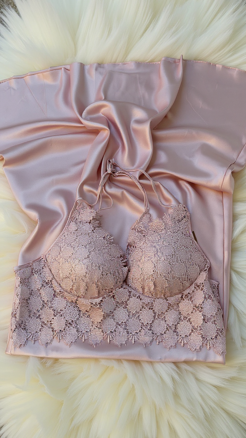 nightgown set 210 -Satin Nightwear Set with Lace Details and Robe Erotica