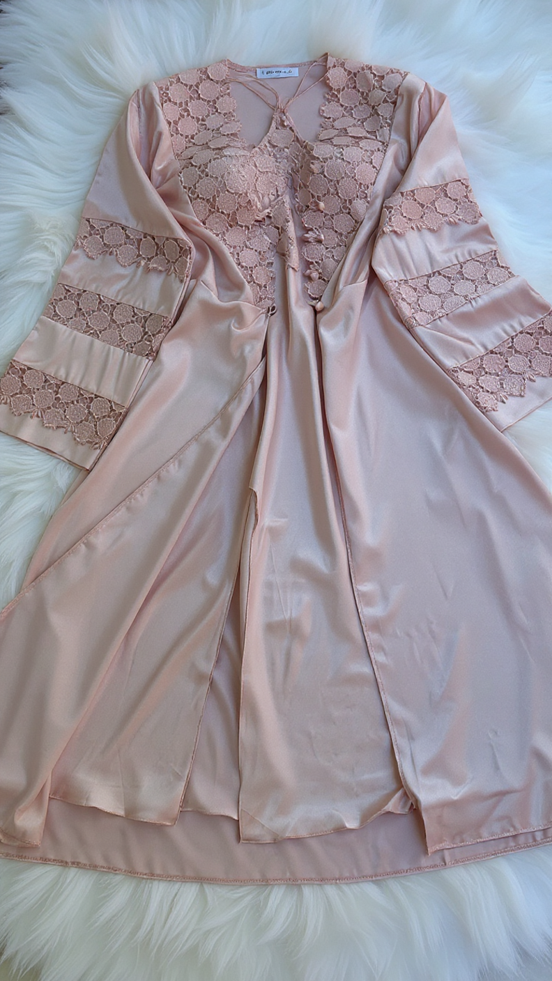 nightgown set 210 -Satin Nightwear Set with Lace Details and Robe Erotica