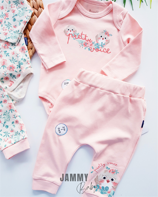 pretty birds 2 body & 2 pants set-soft salmon