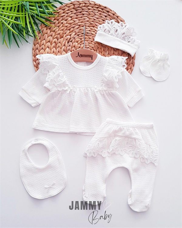 princess lace detail jacquard 5 piece newborn set