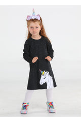 <tc>Robe fille Princess Unicorn bleu marine pailletée</tc>