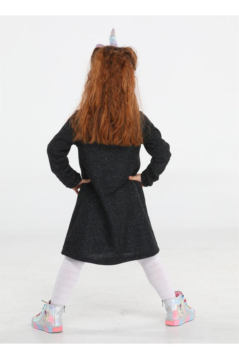 Robe Fille en Coton avec Application Unicorn et Détails Lurex