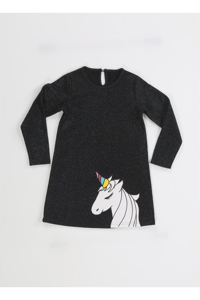 Robe Fille en Coton avec Application Unicorn et Détails Lurex