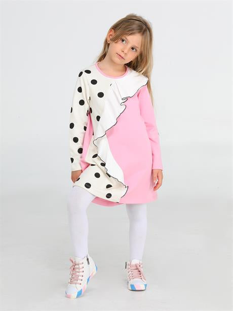 <tc>"Robe pour fille à volants asymétriques à pois"</tc>