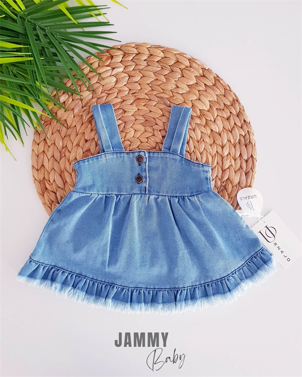 <tc>Ensemble robe en jean sans manches à franges / body - bleu glace</tc>