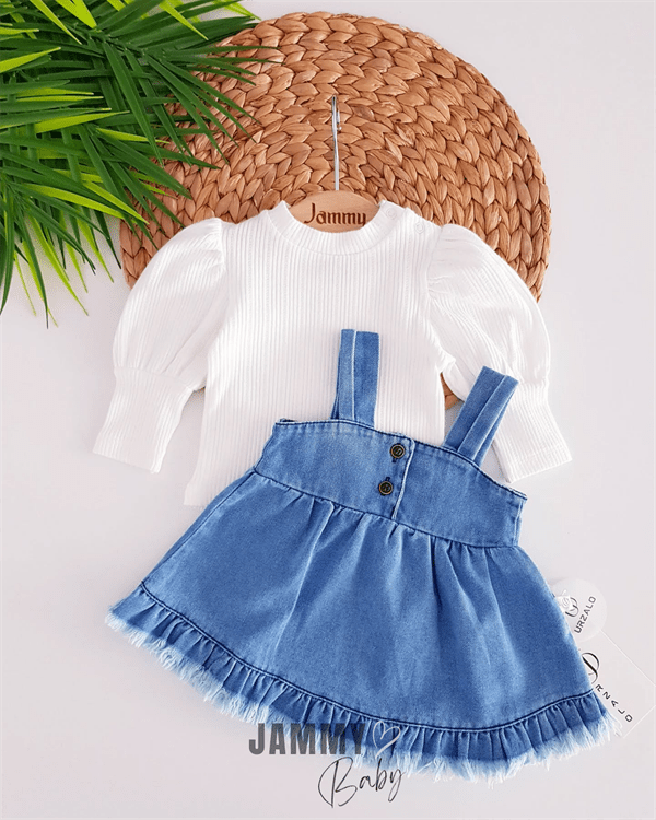 tasseled jean vest dress / body set - ice blue - Justyol