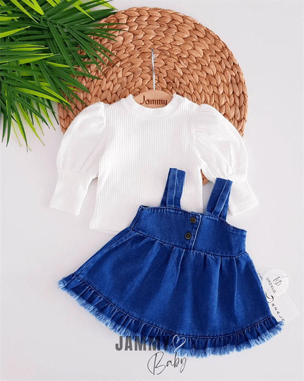 tasseled jean vest dress / body set - ice blue - Justyol