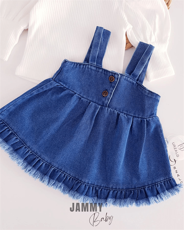 tasseled jean vest dress / body set - ice blue - Justyol