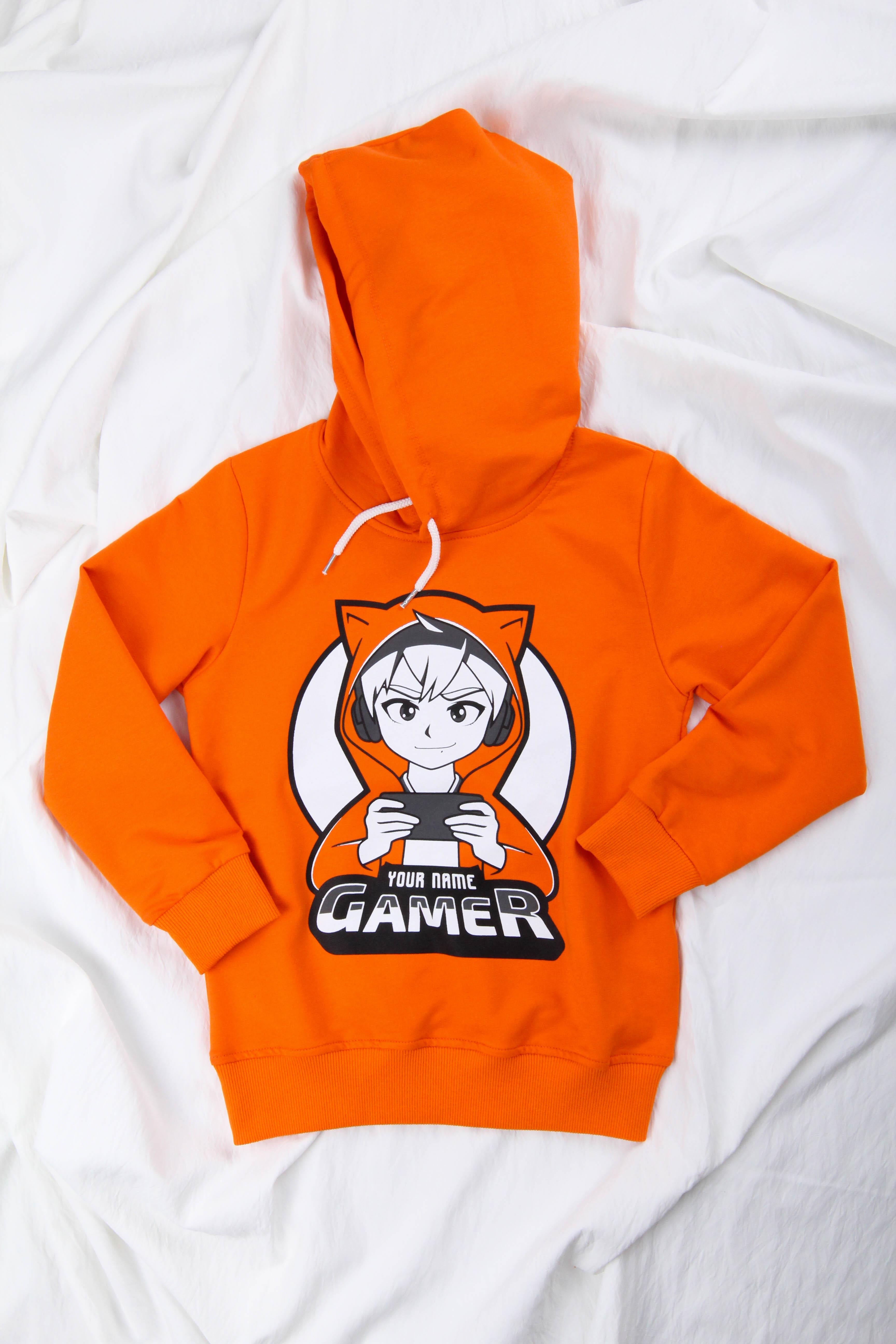 rahat kesim kapüşonlu gamer baskili sweatshirt