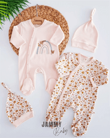 rainbow & flowers 2 - piece jumpsuit set - salmon - Justyol