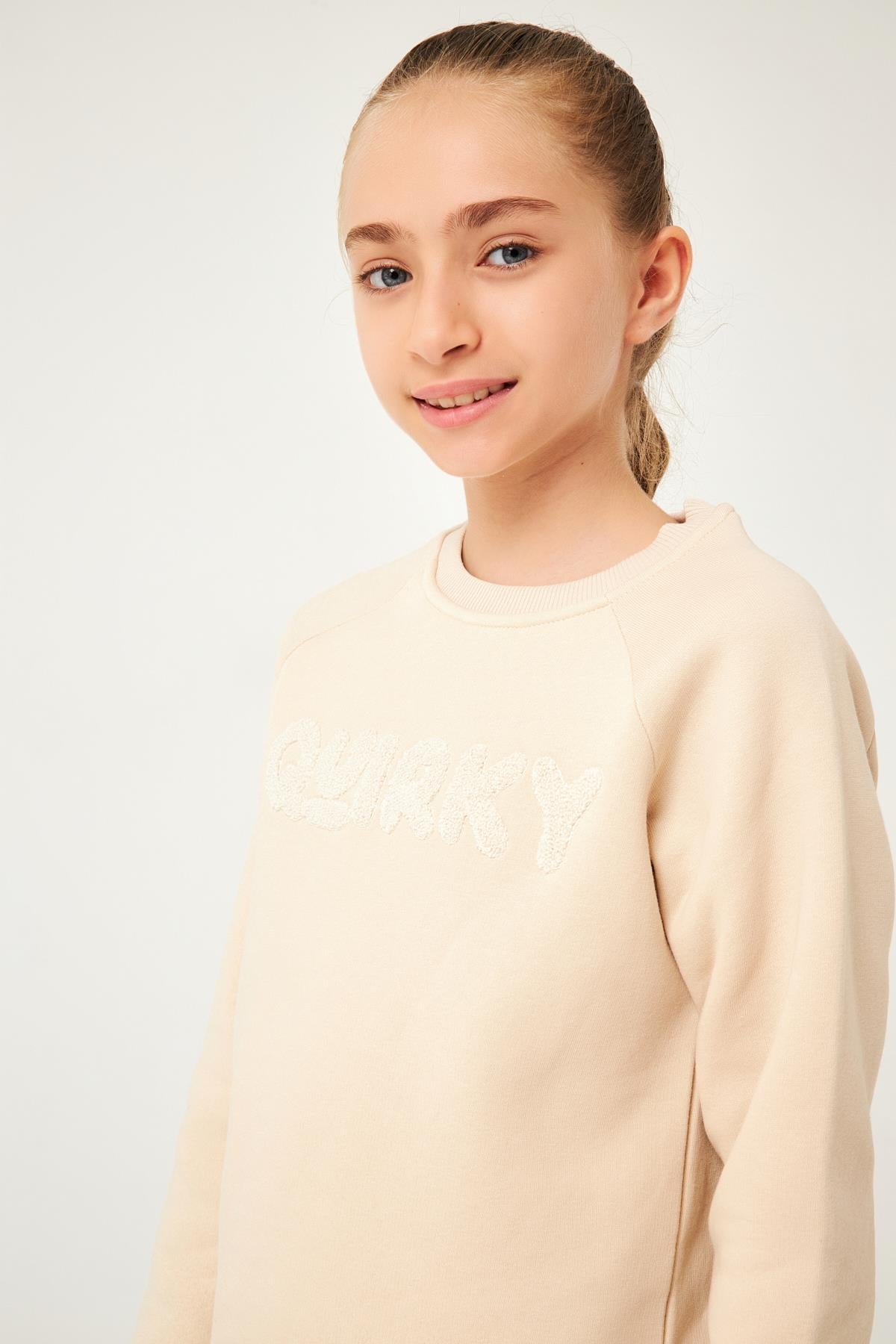 regular fit bisiklet yaka süzene nakişli unisex çocuk sweatshirt