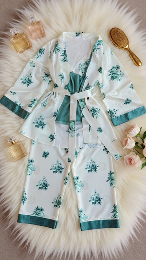 Pajama set 306 -Women’s Luxury Satin 3-Piece Pajama Set with Lace Trim Erotica