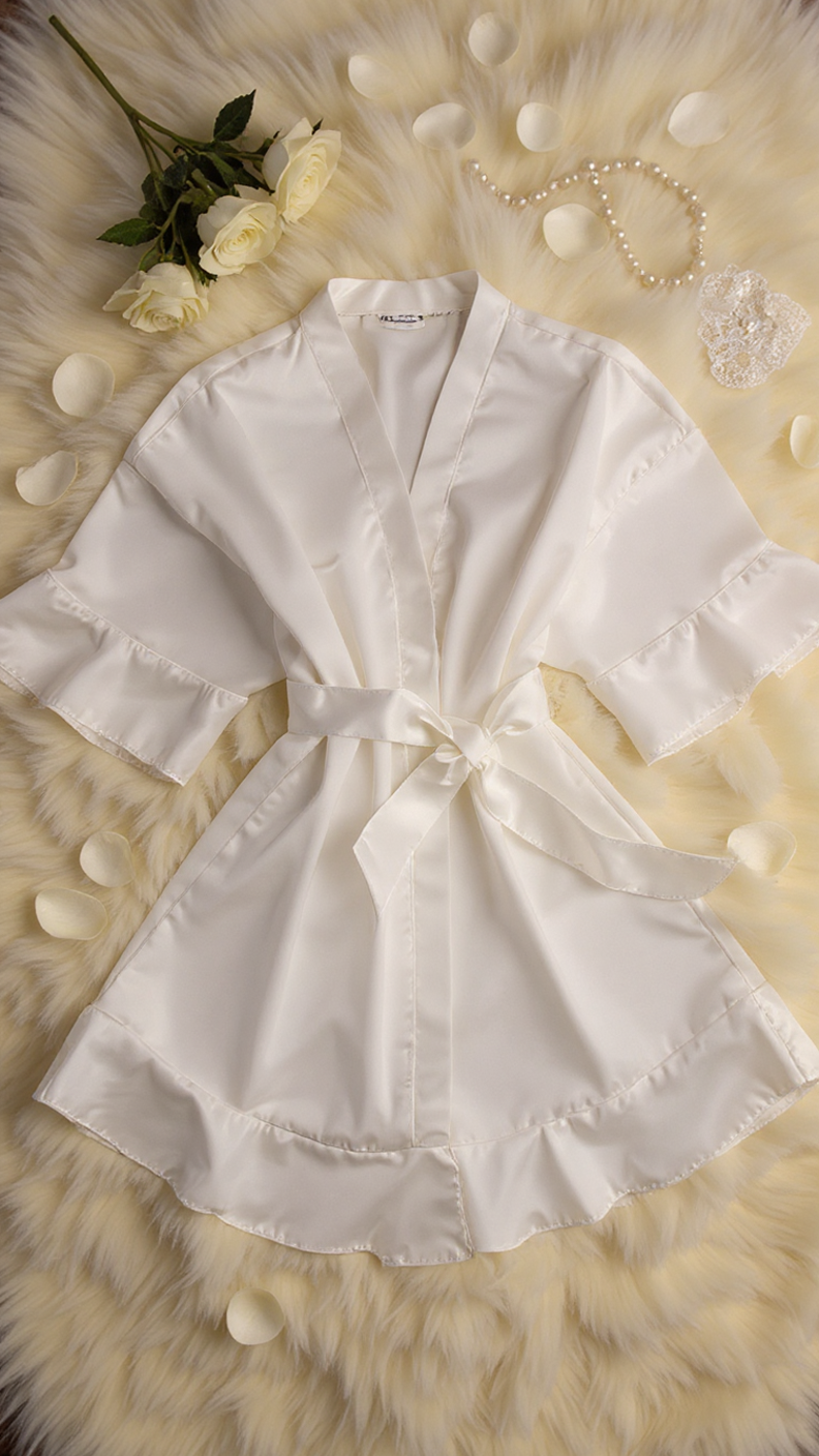 Robe 405 -Graceful Satin Ruffle Kimono Robe Erotica