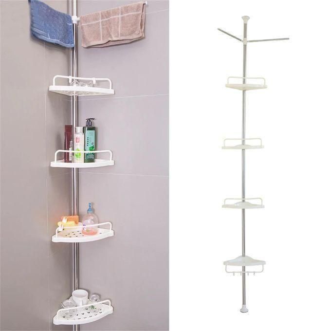 Étagère d’Angle Salle de Bain 4 Niveaux avec Porte-Serviettes