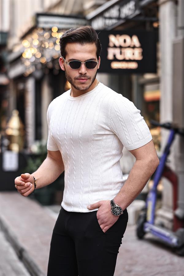 T-Shirt Homme en Maille Torsadée Coupe Ajustée