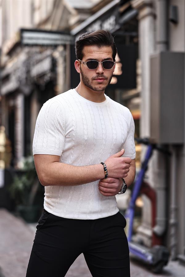 T-Shirt Homme en Maille Torsadée Coupe Ajustée