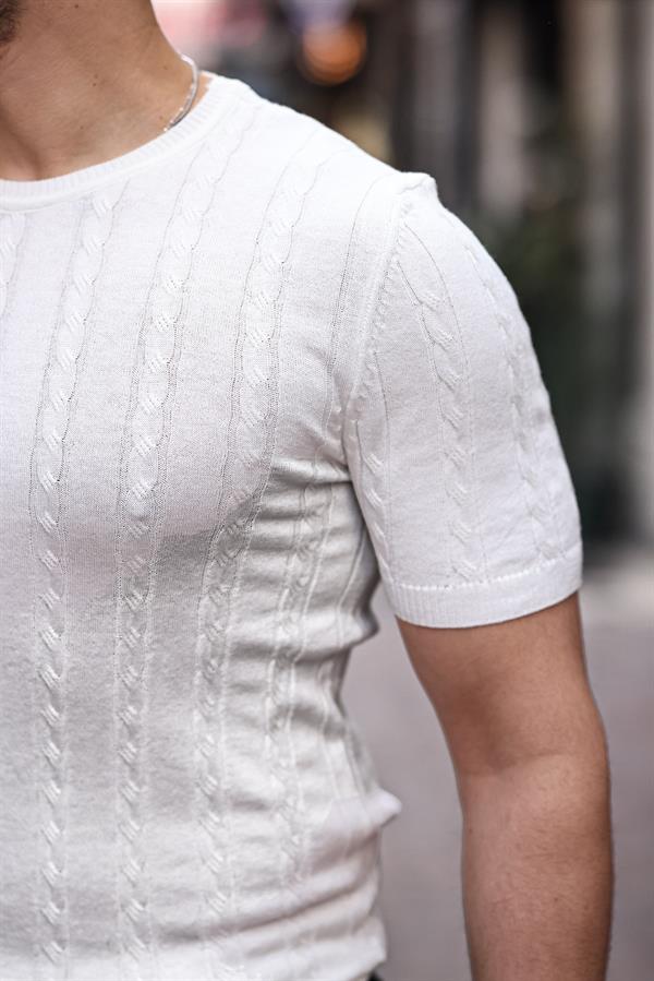T-Shirt Homme en Maille Torsadée Coupe Ajustée