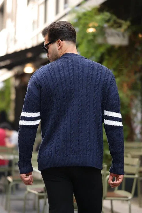 Gilet en Tricot avec Manches en Tresse et Détails en Bande - Justyol