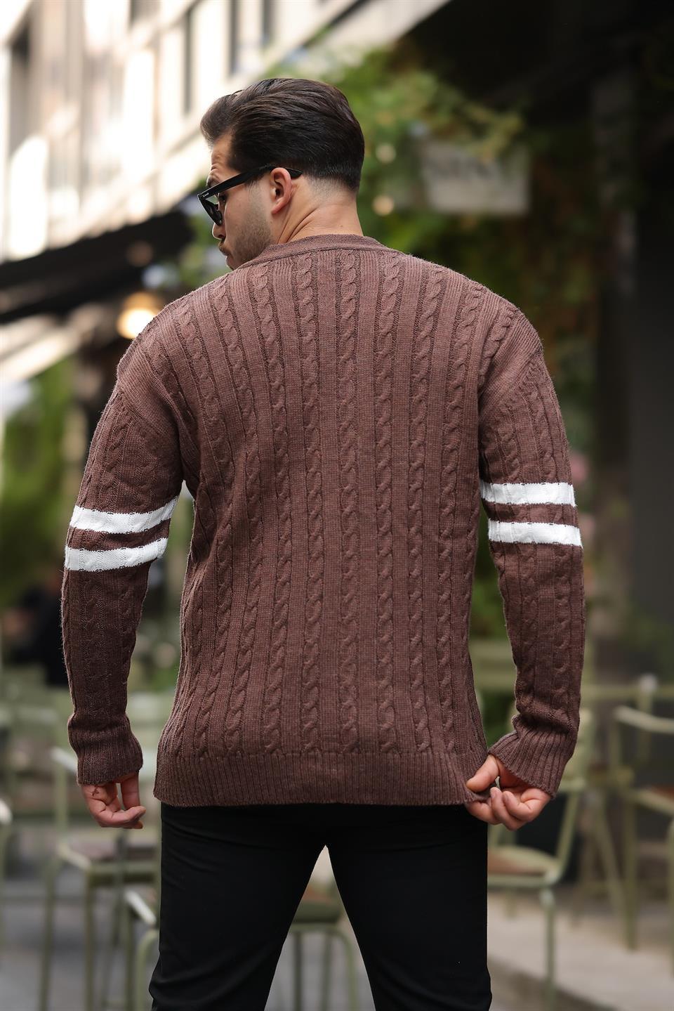 Gilet en Tricot avec Manches en Tresse et Détails en Bande - Justyol
