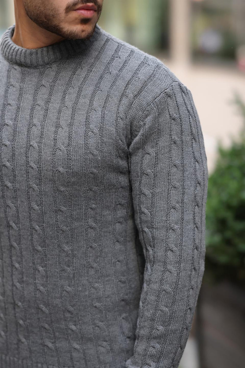 Pull Homme en Maille Torsadée à Col Rond