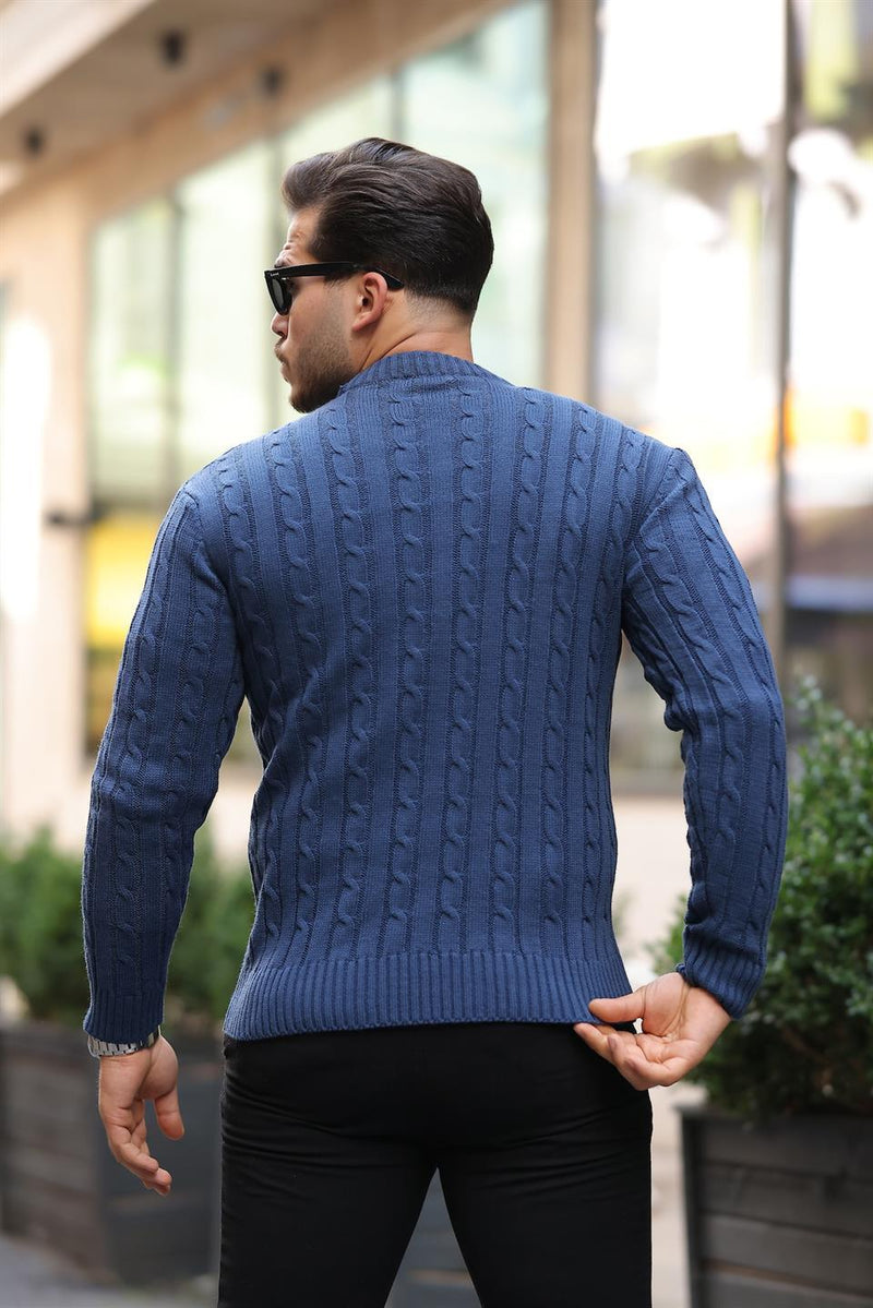 Pull Homme en Maille Torsadée à Col Rond