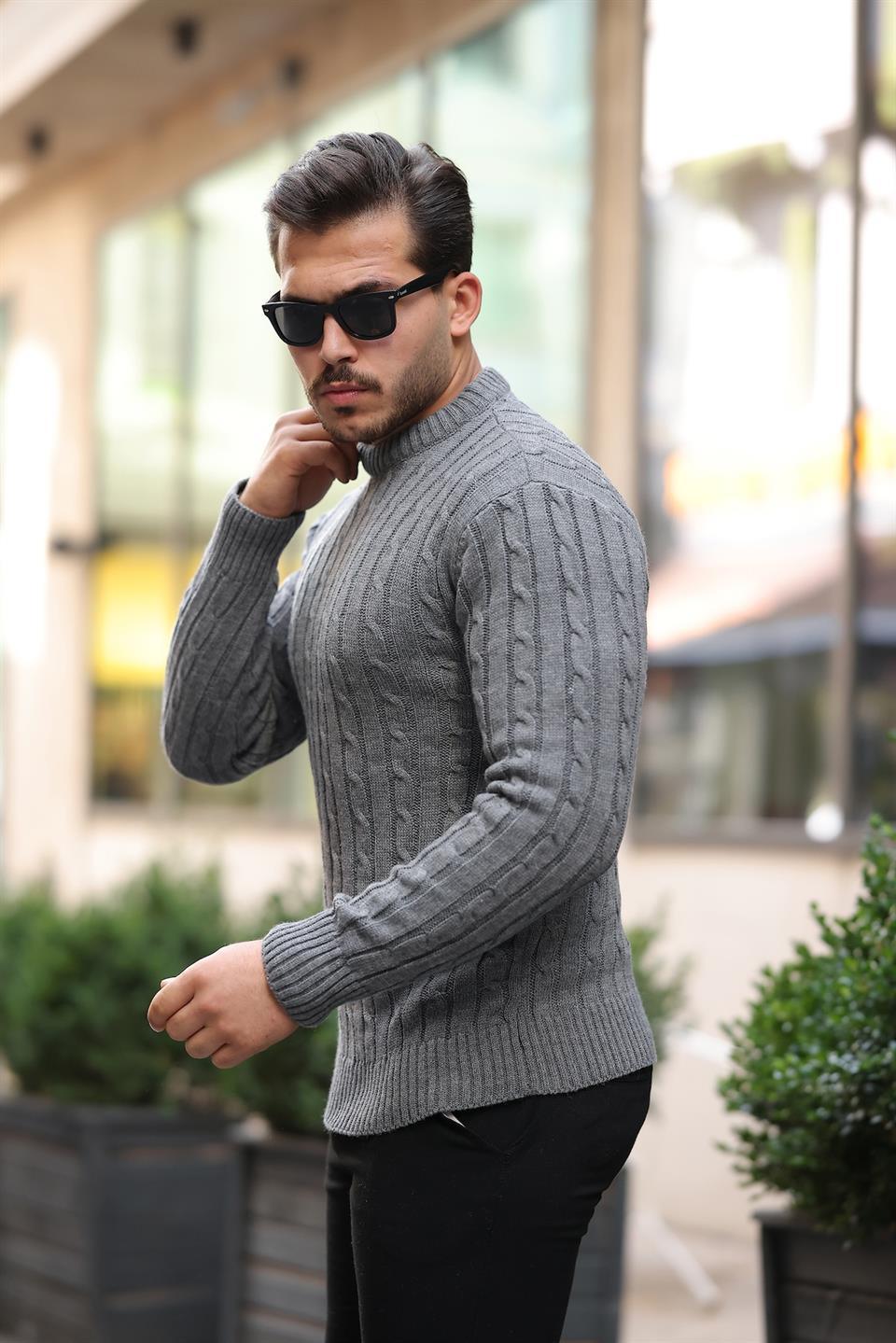 Pull Homme en Tricot avec Motif en Tresse et Col Rond - Justyol