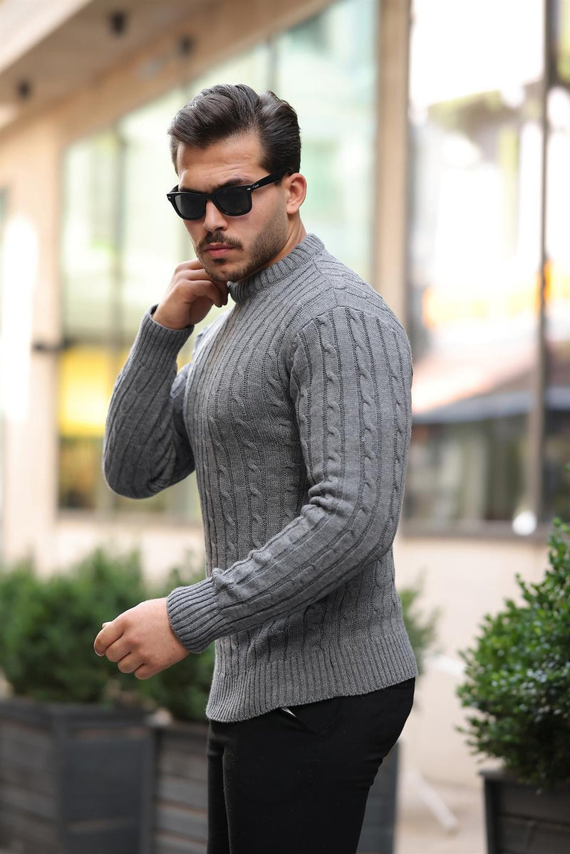 Pull Homme en Maille Torsadée à Col Rond