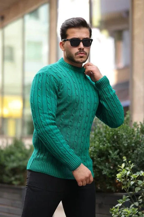 Pull Homme en Tricot avec Motif en Tresse et Col Rond - Justyol