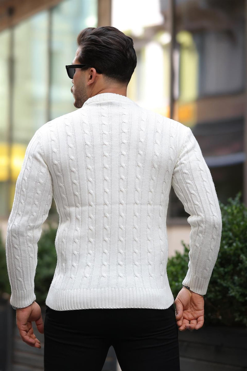 Pull Homme en Maille Torsadée à Col Rond