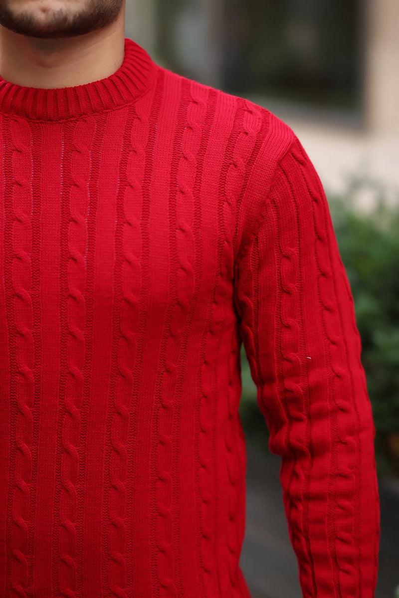 Pull Homme en Maille Torsadée à Col Rond