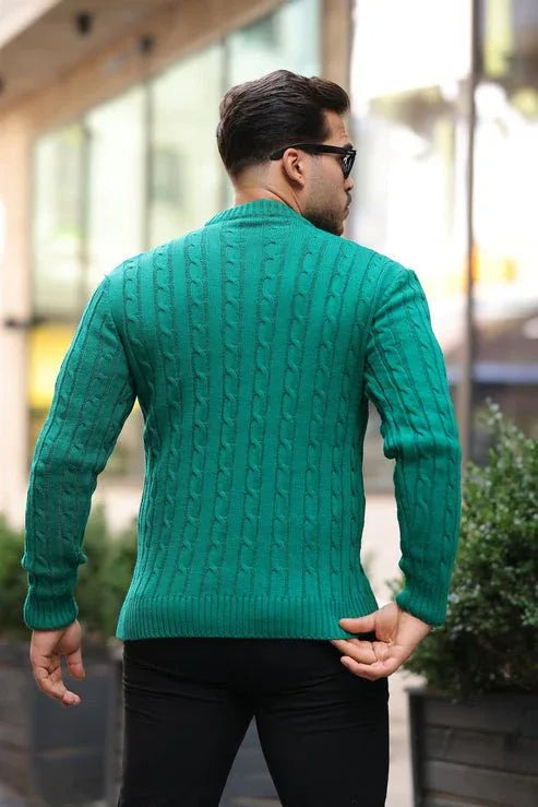 Pull Homme en Tricot avec Motif en Tresse et Col Rond - Justyol