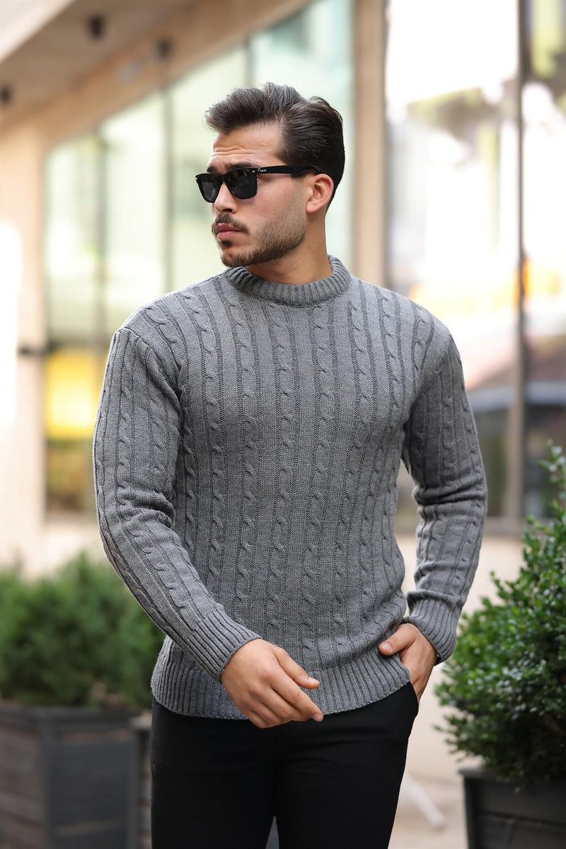 Pull Homme en Maille Torsadée à Col Rond