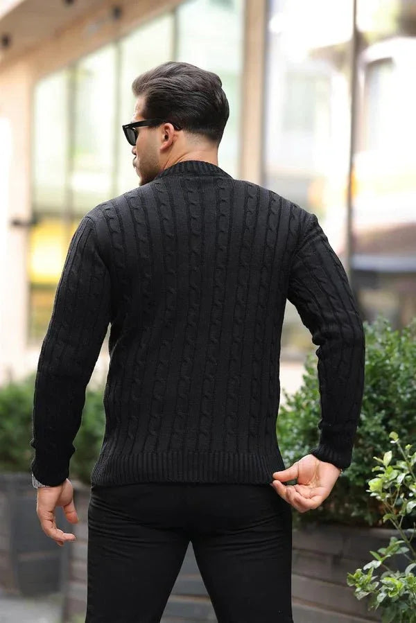 Pull Homme en Tricot avec Motif en Tresse et Col Rond - Justyol