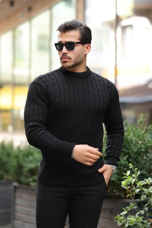 Pull Homme en Tricot avec Motif en Tresse et Col Rond - Justyol