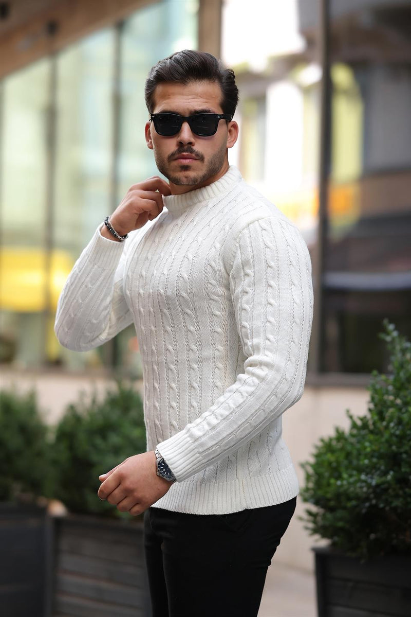 Pull Homme en Maille Torsadée à Col Rond