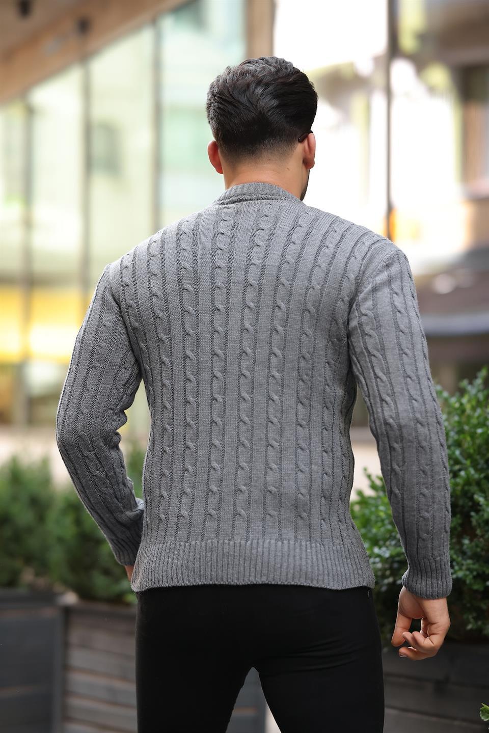 Pull Homme en Tricot avec Motif en Tresse et Col Rond - Justyol
