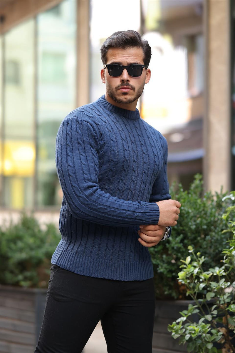 Pull Homme en Maille Torsadée à Col Rond