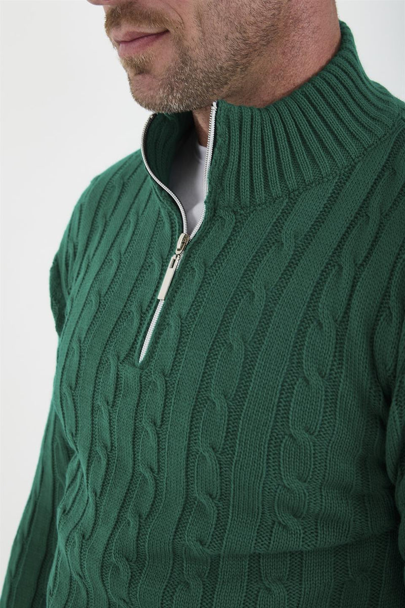 Pull homme en tricot torsadé demi-zip en coton