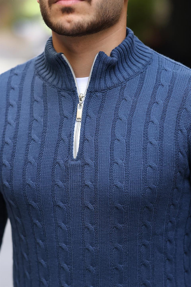 Pull Homme Bardem Maille Torsadée Demi-Zip