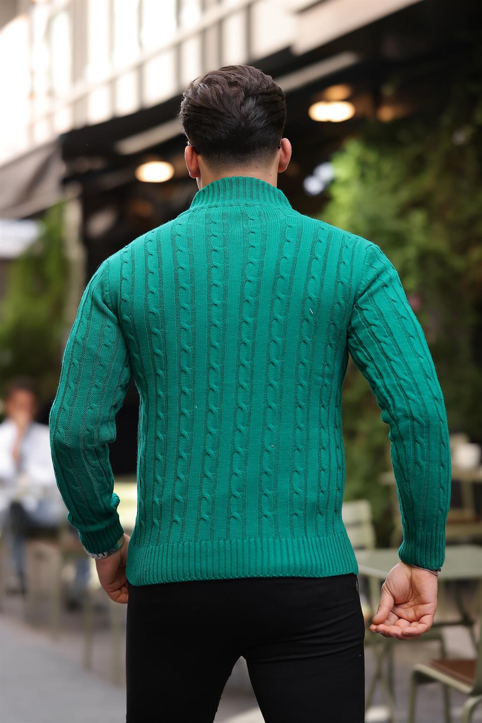 saç örgülü yarim fermuar erkek triko kazak - Justyol