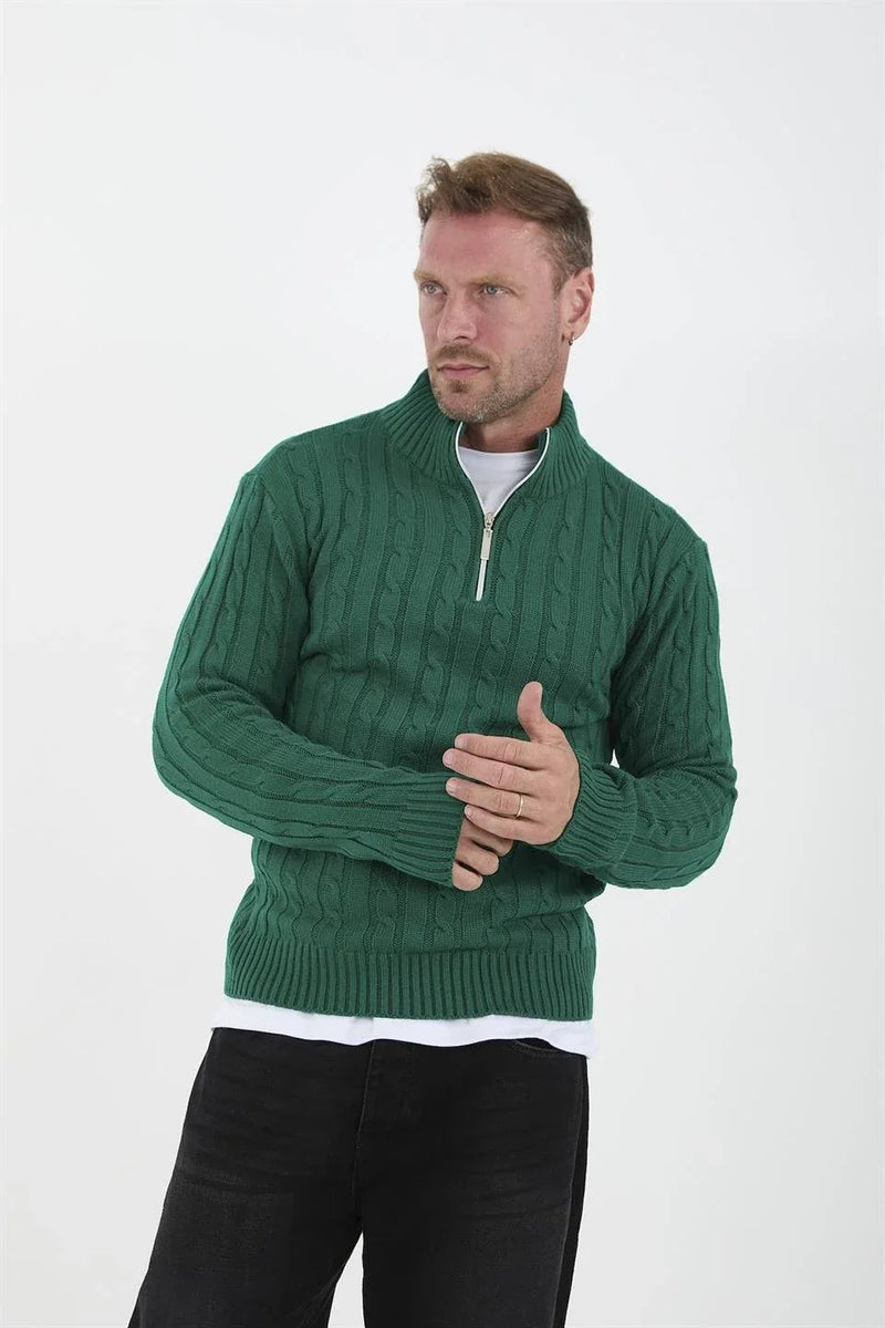 Pull homme en tricot torsadé demi-zip en coton