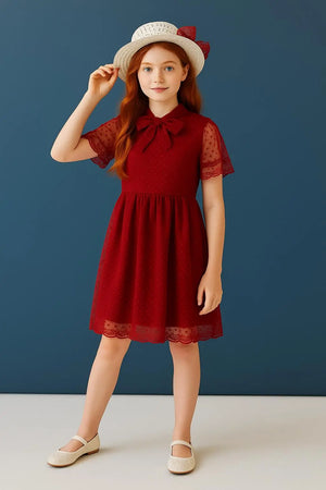 şapka ve hostes yaka detayli kiz çocuk elbise - Justyol