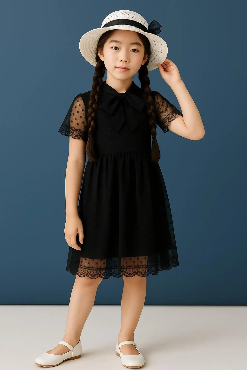 şapka ve hostes yaka detayli kiz çocuk elbise - Justyol