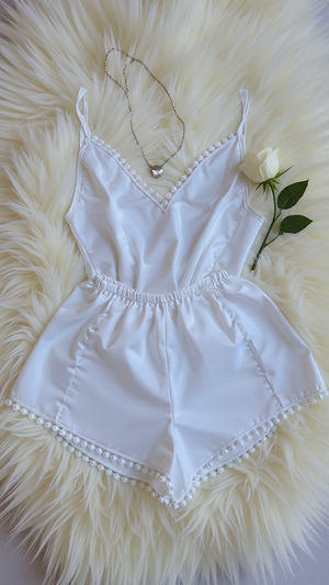 Pajama set 135 -Luxury Satin Short Pajama Set with Pom-Pom Trim Erotica